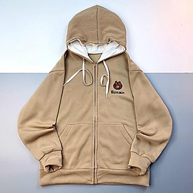 Áo Khoác Nỉ Bông in B.R.O.W.N Khóa Zip Form Rộng Unisex Nam Nữ Ulzzang KUN