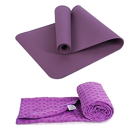 Combo Thảm tập yoga TPE 8mm Elite Sport 1 lớp + Khăn trải thảm hạt nổi silicon (Màu ngẫu nhiên)