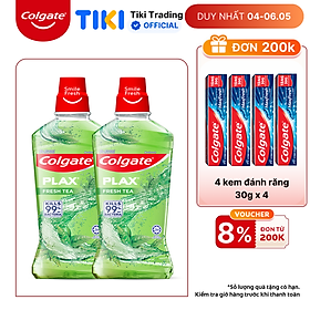 Bộ đôi Nước súc miệng Colgate diệt 99% vi khuẩn Plax trà xanh 500ml/chai