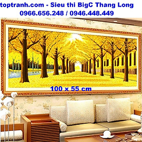 Tranh thêu chữ thập hàng cây lá vàng cỡ bé nhất E179 chưa thêu