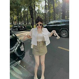 Set 3 món style Hàn Quốc cá tính áo khoác vest croptop, áo thun ống và chân váy chữ A trẻ trung mẫu mới