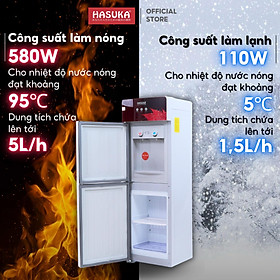 Cây nước nóng lạnh úp bình HASUKA HSK-512 công suất làm nóng 580W, công suất làm lạnh 110W, bình chứa nước bằng Inox 304- HÀNG CHÍNH HÃNG