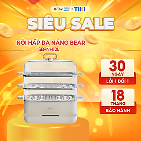 Nồi Hấp Điện 3 Tầng Bear 12L Đa Năng 6 Chế Độ Hấp Kháng Khuẩn 99,99% Không Gây Mùi An Toàn Cho Sức Khỏe SB-NH12L Hàng Chính Hãng