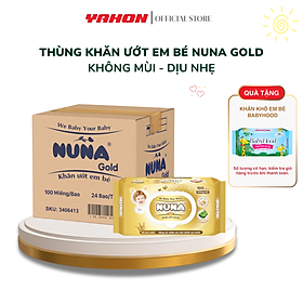 Thùng Khăn Ướt Em Bé NUNA Gold Không Mùi 100 Miếng/Bao, 24 Bao/Thùng