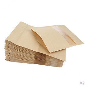 Hình ảnh 100x Kraft Paper Bags Stand Up Pouch Food  Packaging Window 12x20cm