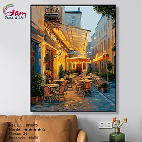Mua Tranh tô màu theo số sơn dầu số hóa cảnh phố Châu Âu quán cà phê DP0975