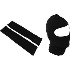 Combo Găng Tay Chống Nắng Hở Ngón Và Khăn Trùm Ninja Đen Trơn