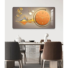 (HCM) Tranh đồng hồ tráng gương hươu vàng tài lộc 1 trang trí phòng khách, làm quà tân gia