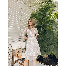 Đầm xám hoa cổ viền bèo Longan Dress Gem Clothing SP000459