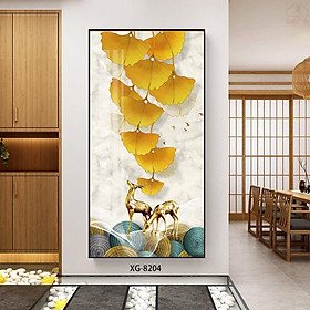 Mua Tranh Tráng Gương Pha Lê Treo Tường Phòng Khách - Tranh Đơn Cặp Hươu Và Lá Nghệ Thuật