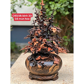 Bình hoa mai lan phong thủy trang trí phòng khách đẹp long lanh bằng gỗ mun hoa kt cao 60×30cm