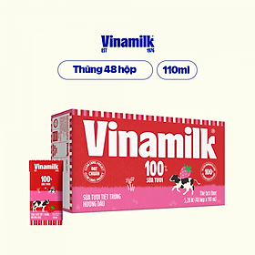 Thùng 48 Hộp Sữa Tươi Tiệt Trùng Vinamilk 100% Hương Dâu 110ml