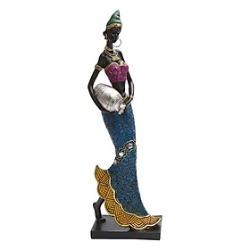 Minimalist African Figurine Craft Decor Collections Tabletop Artwork Sculpture Exquisite Tribal Women Statue for Bookshelf  Cabinet Home