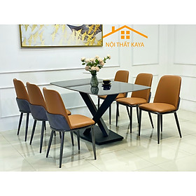 Bộ Bàn Mặt Đá Ceramic Chân X 90x160x75cm  – 6 Ghế Nhập Khẩu KY-GH31