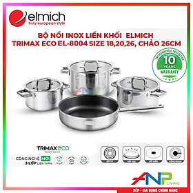 Mua Bộ Nồi INOX 3 Lớp Liền Khối Elmich Trimax ECO EL-8004 (Bộ 3 Nồi Size 18  20  26cm & Chảo 26cm) - HÀNG CHÍNH HÃNG