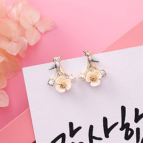 Bông tai nữ - Hoa vành tai Lily chim sẻ 2 kiểu đeo - Màu hồng
