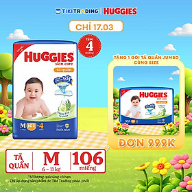 Tã/bỉm quần Huggies Skin Care Mega Jumbo M102+4 miếng với tràm trà dịu da