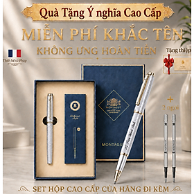 Bút ký Pháp vân chìm MONTAGUT KHẮC TÊN Miễn Phí 2006 vỏ kim loại đồng mực xanh B220