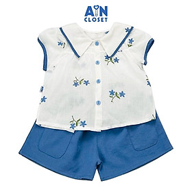 Bộ quần áo ngắn bé gái họa tiết Hoa Thêu cotton quần xanh - AICDBGD19P0D - AIN Closet