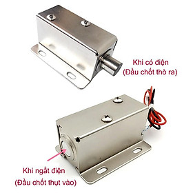 Khóa Chốt Cửa Điện Từ Loại Thường Mở 12V (Đầu Chốt Hình Trụ Tròn D10mm)