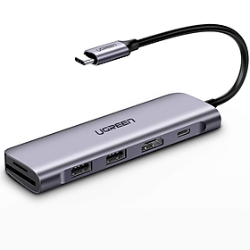 Mua Hub chuyển đổi Ugreen USB-C sang 2*USB3.0-A + HDMI + TF/SD kèm sạc nhanh TypeC CM195- hàng chính hãng