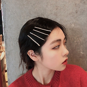 Bộ Kẹp Tóc Đính Đá Kim Cương Bằng Kim Loại Thời Trang Phong Cách Hàn Quốc Cho Nữ