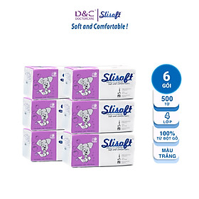 6 Bịch Giấy ăn Slisoft trắng tự nhiên đa năng