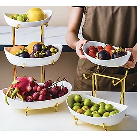 Mua KHAY ĐỰNG  SALAT BÁNH KẸO HOA QUẢ SỨ 3 TÂNG KHUNG KIM LOẠI MẠ VÀNG CAO CẤP - VD66