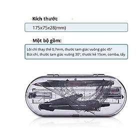 Bộ thước kẻ compa 8 món chuyên dụng cụ học tập cho học sinh eke thước kẻ tẩy chì đồ dung học tập