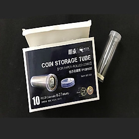 Hộp 10 Ống đựng xu size 27mm bảo quản đồng xu sưu tầm, Màu Sắc Trắng trong - mã SP001187