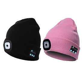 2X Bluetooth Beanie Hat Winter Music Cap Wireless Stereo Earphone Black+Pink