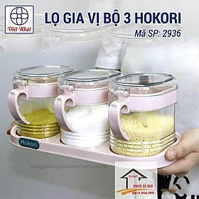 Bộ 3 hộp đựng Gia Vị hokori size lớn trong suốt kèm thìa kèm khay Hũ Đựng Gia Vị nhựa Việt Nhật CAO CẤP - kho sỉ mb