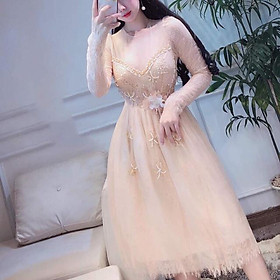 Đầm xoè công chúa phối ren mi tay dài SIÊU XINH - MS129V - Size M/L đến 57kgMM MM