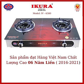 Mua Bếp gas đôi mặt kính Ikura(IV -6380)- Đầu đốt hoa sen bằng đồng 115(mm) - Hàng Chính Hãng
