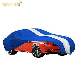 Bạt phủ ô tô sedan cỡ L nhãn hiệu Macsim sử dụng trong nhà chất liệu vải thun - màu xanh phối trắng