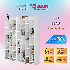 Kệ sách gỗ hiện đại SMLIFE Beau Gỗ MDF dày 17mm chống ẩm D200xR35xC200cm