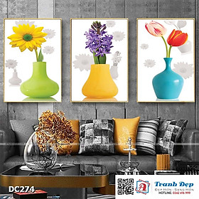 Bộ 3 tranh canvas treo tường Decor Bình hoa sắc màu - DC274