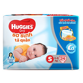Tã Quần Sơ Sinh Huggies Dry Newborn S24 (24 Miếng) - Bao Bì Mới
