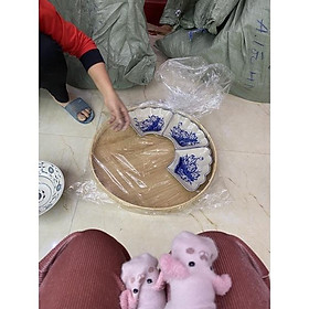 Mua Khay gỗ đựng bộ bát ăn hoa mặt trời gốm sứ Bát Tràng- Mâm gỗ