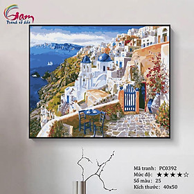 Mua Tranh tự tô màu sơn dầu số hóa phong cảnh Địa Trung Hải Santorini - PC0392
