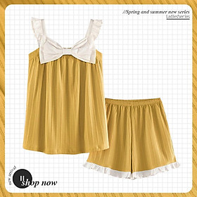 Bộ Mặc Nhà Cotton 2 Dây Nơ Nhiều Mẫu Đáng Yêu Chất Liệu Mềm Mại Thấm Hút