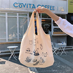 Túi tote vải đeo chéo canvas bag giá rẻ đẹp đi học đi chơi siêu xinh