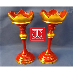 Mua ĐÔI CHÂN NẾN GỖ SƠN SON THẾP VÀNG CAO 23CM ĐK NẾN 8CM