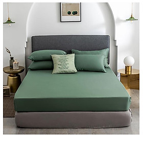 Bộ ga gối cotton lụa 60s Lidaco cao cấp Nhiều mẫu lựa chọn - Xanh Lá - 1m4x2m-Nệm dày 16-20cm