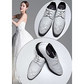 Giày tây, giày cưới màu trắng big size cỡ lớn cho nam cao to - GT066