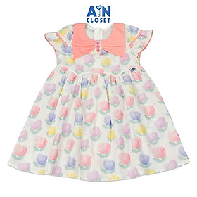 Đầm bé gái họa tiết Đóa Tulip cổ nơ hồng cotton - AICDBGW1XQHI - AIN Closet