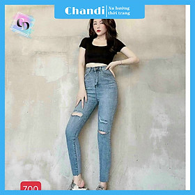 Quần jean nữ Lưng Cao Siêu Hack Dáng Thương Hiệu Chandi, chất jean co dãn 4 chiều ống ôm chân MA700