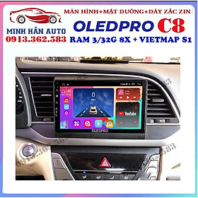 Combo màn hình OLEDPRO C8 kèm mặt dưỡng,dây nguồn cho xe HUYNDAI ELANTRA 2016-2018