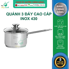 Quánh bột cháo 3 đáy inox 430 Fivestar Standard nắp kính dùng bếp từ (14cm)