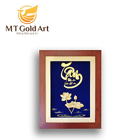 Tranh Hoa Sen chữ Tâm Dát Vàng 24K (26x35cm) MT Gold Art- Hàng chính hãng, trang trí nhà cửa, quà tặng dành cho sếp, đối tác, khách hàng, sự kiện.
